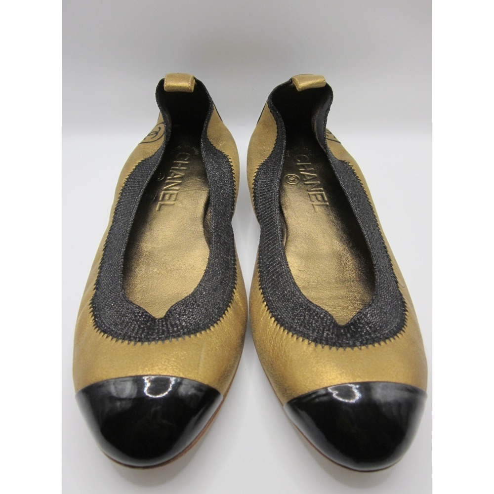 Gold with black trim Chanel leather ballerina flats size 36